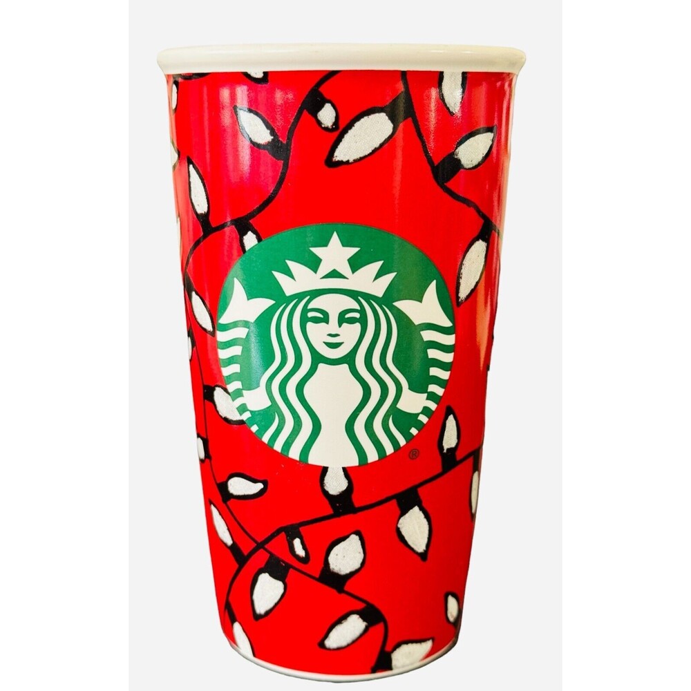 Starbucks Ceramic Travel Mug 12oz HOLIDAY CHRISTMAS LIGHTS 2016 Coffee/Tea
